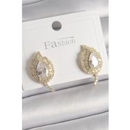 Shoecide Pirinç Gold Renk Zirkon Taşlı Yaprak Model Kadın Küpe