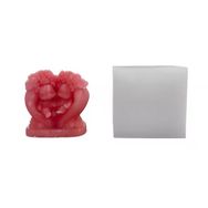 Silikon 3D Çiçekli Kalp İçinde Oturan Ayıcık Çifti Mum Kalıbı