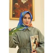 Silk Home 11412-01 Saks Mavi-Yeşil Çiçek Desenli Tivil İpek Eşarp
