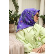 Silk Home 11433-25 Mor Turuncu Desenli Tivil İpek Eşarp