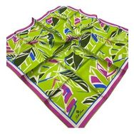 Silk Home SYR26603 Fıstık Yeşili-Pembe Geometrik Yaprak Desen Tivil İpek Eşarp