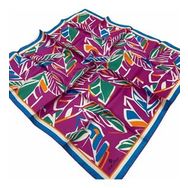Silk Home SYR26614 Pembe-Mavi Geometrik Yaprak Desen Tivil İpek Eşarp