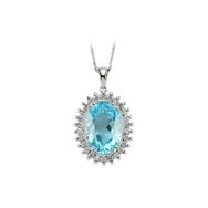 Sirius 0704P0057 Oval Mavi Topaz Taşlı Pırlanta Anturaj Kolye