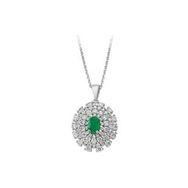 Sirius 0704P0096 Dört Sıra Pırlantalı ve Oval Zümrüt Taşlı Kolye