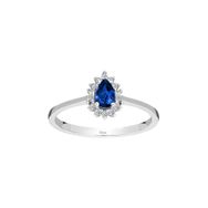 Sirius Baget Pırlanta ve Damla Beyaz Altın 13 Safir Taşlı Modern Yüzük