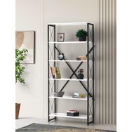 Sivas Gözde Mobilya 80x30x180 cm Ferforje 5 Raflı Beyaz Ahşap Kitaplık