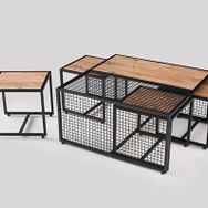 Sivas Gözde Mobilya Ferforje 90x44x90 cm Ahşap Tarz 4 Zigonlu Orta Sehpa
