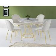 Sivas Gözde Mobilya Kum Saati High Gloss 90 CM Beyaz Gold Mutfak Masası ve 4 Adet Sandalye Takımı