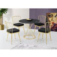 Sivas Gözde Mobilya Kum Saati High Gloss 90 CM Siyah Gold Mutfak Masası ve 4 Adet Sandalye Takımı