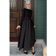 Siyah Maxi Boy %100 Pamuklu Kadın Elbise Mg2365