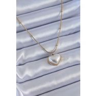 Skygo TJ-BKO7615 316L Çelik Gold Renk İncili Kalp Model Minimal Top Detay Kadın Kolye
