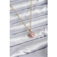 Skygo TJ-BKO7851 316L Çelik Zincir Gold Renk Pembe Zirkon Taş Kalp Model Charm Kadın Kolye