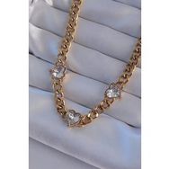 Skygo TJ-BKO8949 316L Çelik Gold Renk Zirkon Taşlı Kalp Model Zincir Kolye