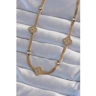 Skygo TJ-BKO8989 316L Çelik İtalyan Zincirli Gold Renk Zirkon Taşlı Yonca Model Kolye