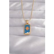 Skygo TJ-BKO9026 316L Çelik Gold Renk Mavi Mineli Güneş Model Tarot Kolye