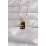 Skygo TJ-BKO9028 316L Çelik Gold Renk Siyah Mineli Yıldız Figür Tarot Kolye