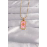 Skygo TJ-BKO9029 316L Çelik Gold Renk Pembe Mineli Güneş Model Tarot Kolye