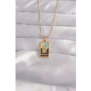 Skygo TJ-BKO9035 316L Çelik Gold Renk Karışık Mineli El Figür Tarot Kolye