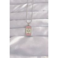 Skygo TJ-BKO9045 316L Çelik Gümüş Renk Pembe Mineli Ay Figür Tarot Kolye
