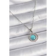 Skygo TJ-BKO9409 316L Çelik Gümüş Renk Mavi Sedefli Hilal Model Kadın Kolye