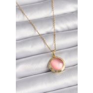 Skygo TJ-BKO9428 316L Çelik Gold Renk Pembe Sedefli Daire Model Kadın Kolye