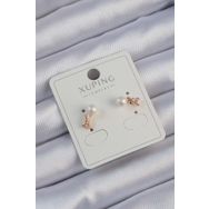 Skygo TJ-BKP9402 Xuping Rose Renk Zirkon Taşlı İncili Minimal Fiyonk Küpe