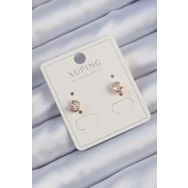 Skygo TJ-BKP9432 Xuping Rose Renk Zirkon Taşlı Minimal Oval Küpe
