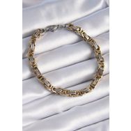 Skygo TJ-EB3695 316L Çelik Gümüş Gold Renk Kral Zincir Model Erkek Bileklik