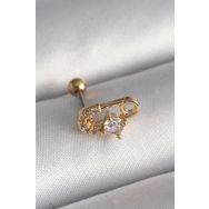 Skygo TJ-PR1274 316L Çelik Gold Renk Zirkon Taşlı Toplu İğne Tragus Piercing