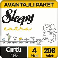 Sleepy Extra No:4 Maxi 208 Adet Bebek Bezi