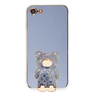 Smcase Apple iPhone SE 2022 Standlı Kamera Korumalı Cute Bear Silikon Cep Telefonu Kılıfı
