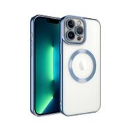 Smcase iPhone 13 Pro Mavi Kamera Korumalı Manyetik Wiriless Destekli Lazer Setro Silikon Cep Telefonu Kılıfı