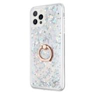 Smcase iPhone 13 Pro Sulu Yüzüklü Milce Silikon Gümüş Cep Telefonu Kılıfı