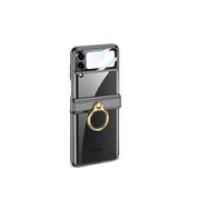 Smcase Samsung Galaxy Z Flip4 Kıpta Yüzüklü Lens Korumalı Lazer Kapak Siyah Cep Telefonu Kılıfı