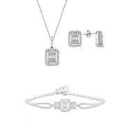 Söğütlü Silver Gümüş Rodyumlu Baget Taşlı Kolye Küpe ve Bilezik