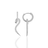 Söğütlü Silver Gümüş Rodyumlu Zirkon Taşlı 14 mm Halkalı Tasarım Yılan Küpe