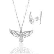Söğütlü Silver Gümüş Rodyumlu Zirkon Taşlı Kanat Kolye ve Küpe Set