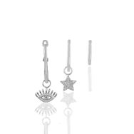 Söğütlü Silver Gümüş Rodyumlu Zirkon Taşlı Yıldızlar Kombin Üçlü Küpe Set