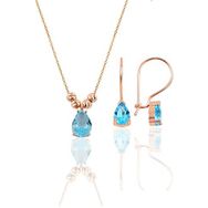 Söğütlü Silver Gümüş Rose Akuamarin Dorica Damla Kolye ve Çengelli Küpe Set