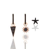 Söğütlü Silver Gümüş Rose Onix Taşlı Piramit Kombin Üçlü Küpe Set