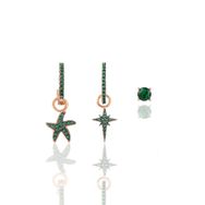 Söğütlü Silver Gümüş Rose Yeşil Taşlı Kutup Ve Deniz Yıldızı Kombin Üçlü Küpe