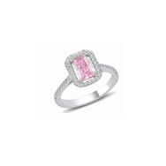 Söğütlü Silver Rodyumlu Pırlanta Montürlü Pembe Baget Taşlı Gümüş Yüzük