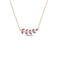 Söğütlü Silver SGTL10293 Gümüş rose mor taşlı yaprak kolye