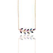 Söğütlü Silver SGTL10293 Gümüş Rose Renkli Taşlı Yaprak Kolye