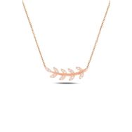 Söğütlü Silver SGTL10293 Gümüş rose zirkon taşlı yaprak kolye