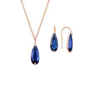 Söğütlü Silver SGTL10598 Rose Lacivert Taşlı Damla Kolye Ve Küpe İkili Gümüş Set