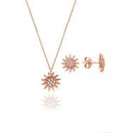 Söğütlü Silver SGTL10602 Rose Zirkon Taşlı Güneş Kolye ve Küpe İkili Gümüş Set