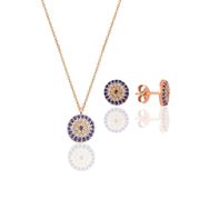 Söğütlü Silver SGTL10602 Rose Zirkon Taşlı Nazar Kolye ve Küpe İkili Gümüş Set