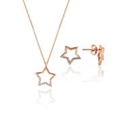 Söğütlü Silver SGTL10602 Rose Zirkon Taşlı Yıldız Kolye ve Küpe İkili Gümüş Set