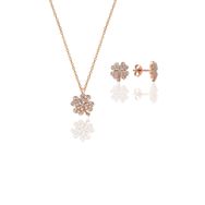 Söğütlü Silver SGTL10602 Rose Zirkon Taşlı Yonca Kolye ve Küpe Gümüş İkili Set